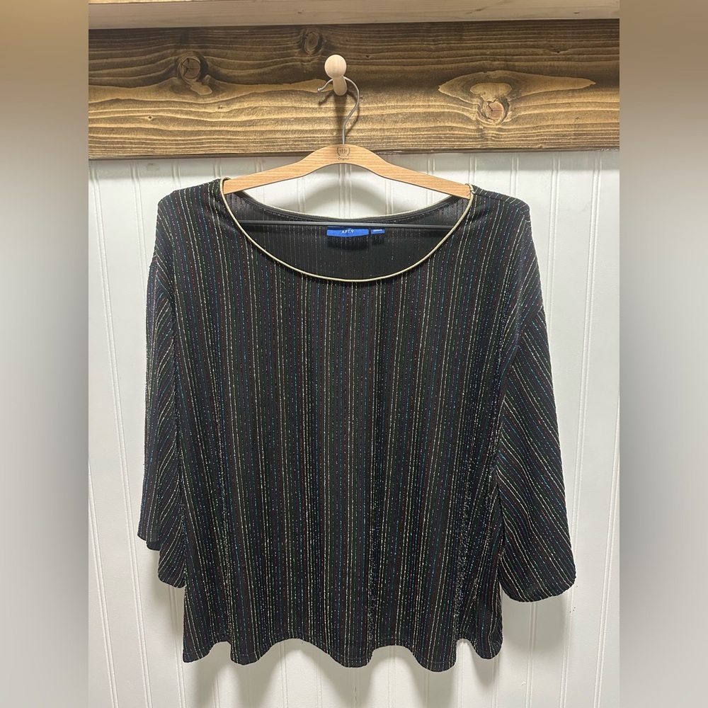 Apt 9 women's Black sparkly Striped short sleeved tunic Top Sz XXL Holiday Party